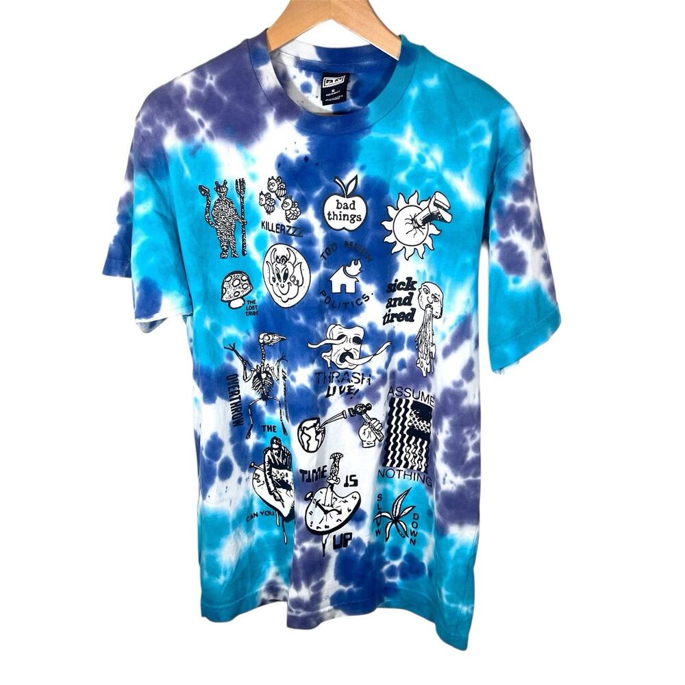Obey Blue Tie-Dye Graphic T-Shirt Men’s Size Medium Double Sided AOP RARE